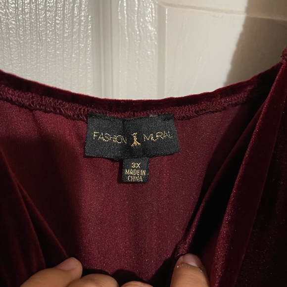 Fashion Mural Long Velvet Burgundy Dress - Picture 7 of 8